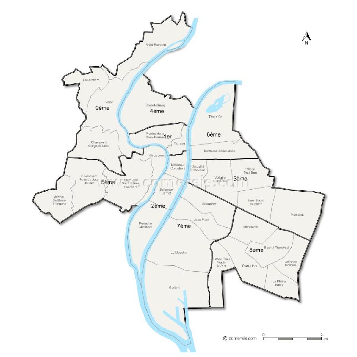 карта на Лион arrondissement