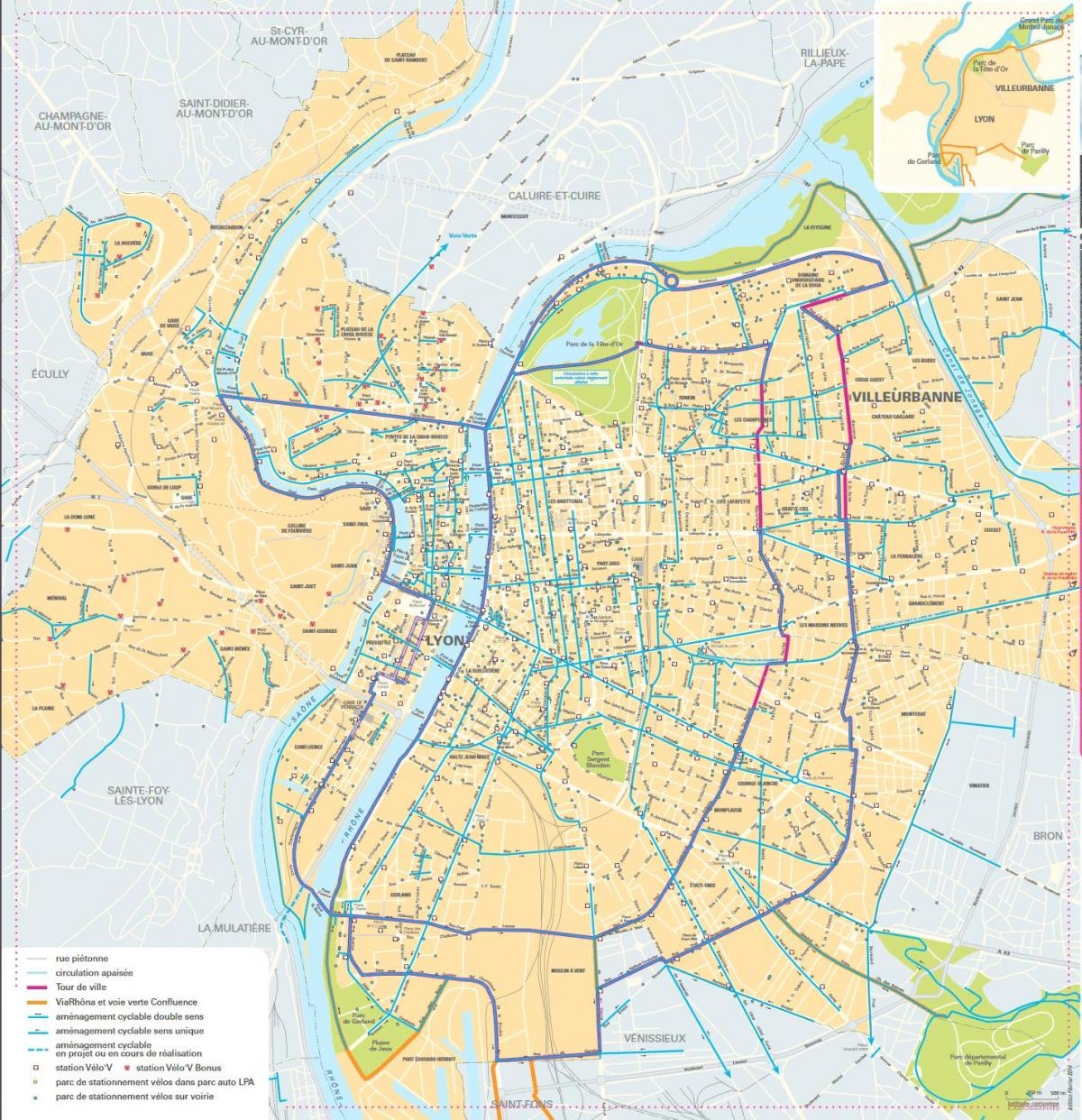 карта на Лион велосипед