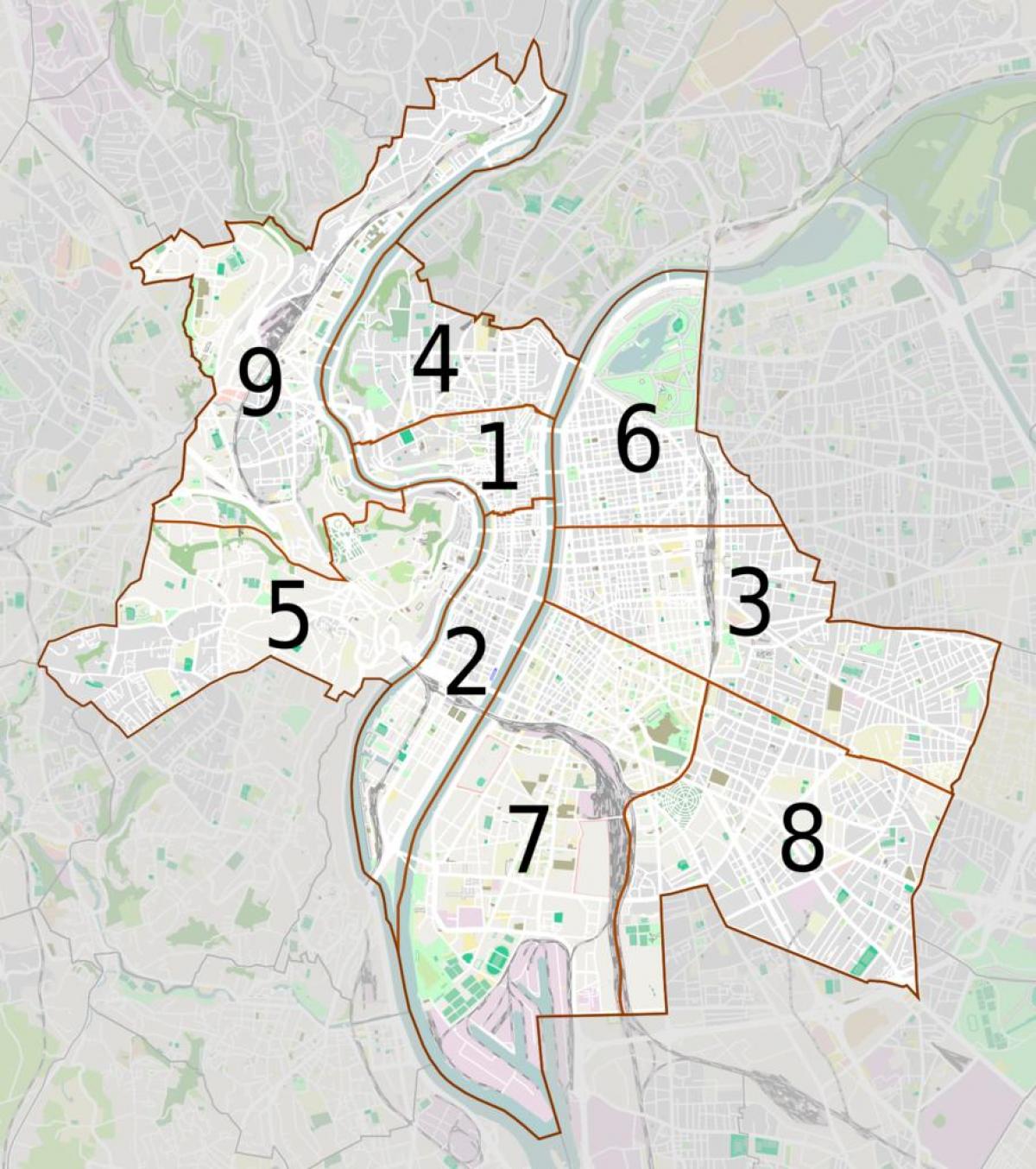карта на Лион arrondissements