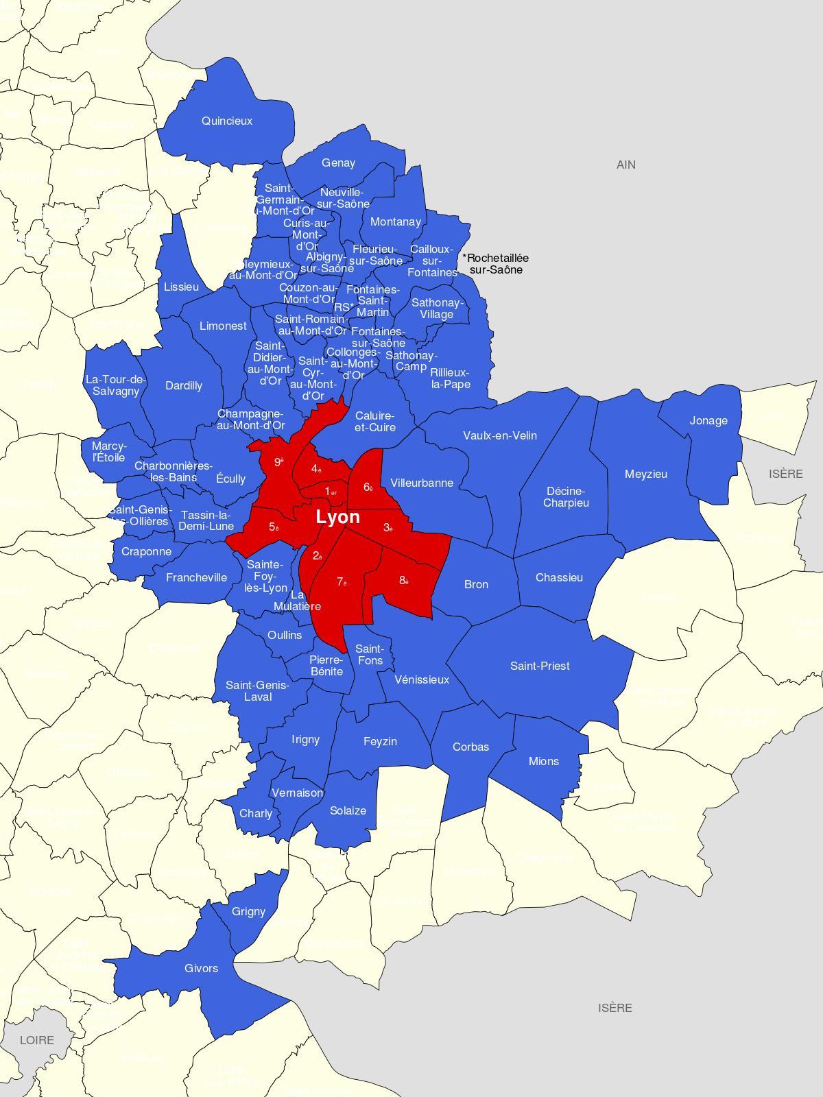 карта на Лион предградие 