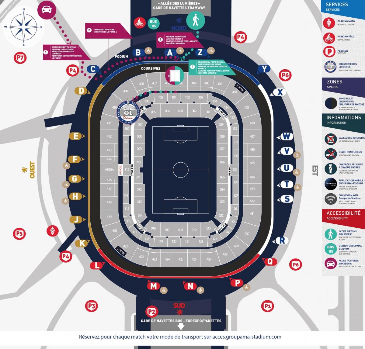 карта на Лион стадионот