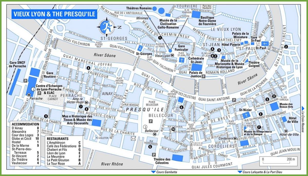 стариот град Лион франција мапа